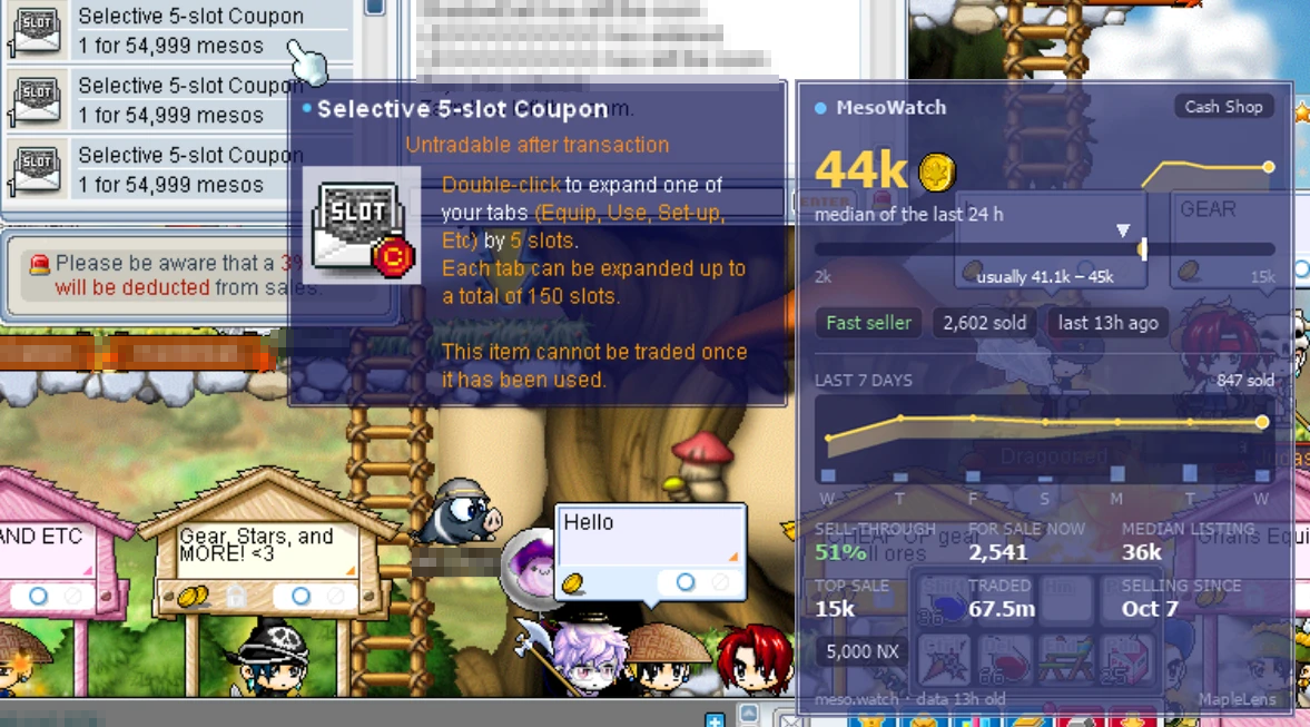 Price card beside a Selective 5-slot Coupon in a player shop