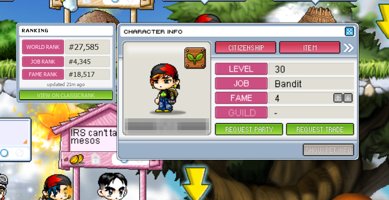 Rank panel beside the Character Info window